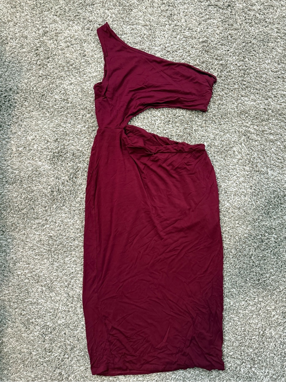 SHEIN One-Shoulder Cutout Midi Dress in Burgundy